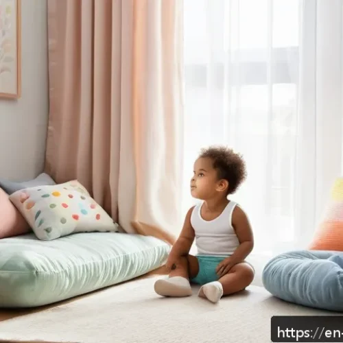 유아기 자기조절력 향상법 - A cozy toddler&rsquo;s calm-down corner inside a bright, softly lit nursery room featuring a small child w...